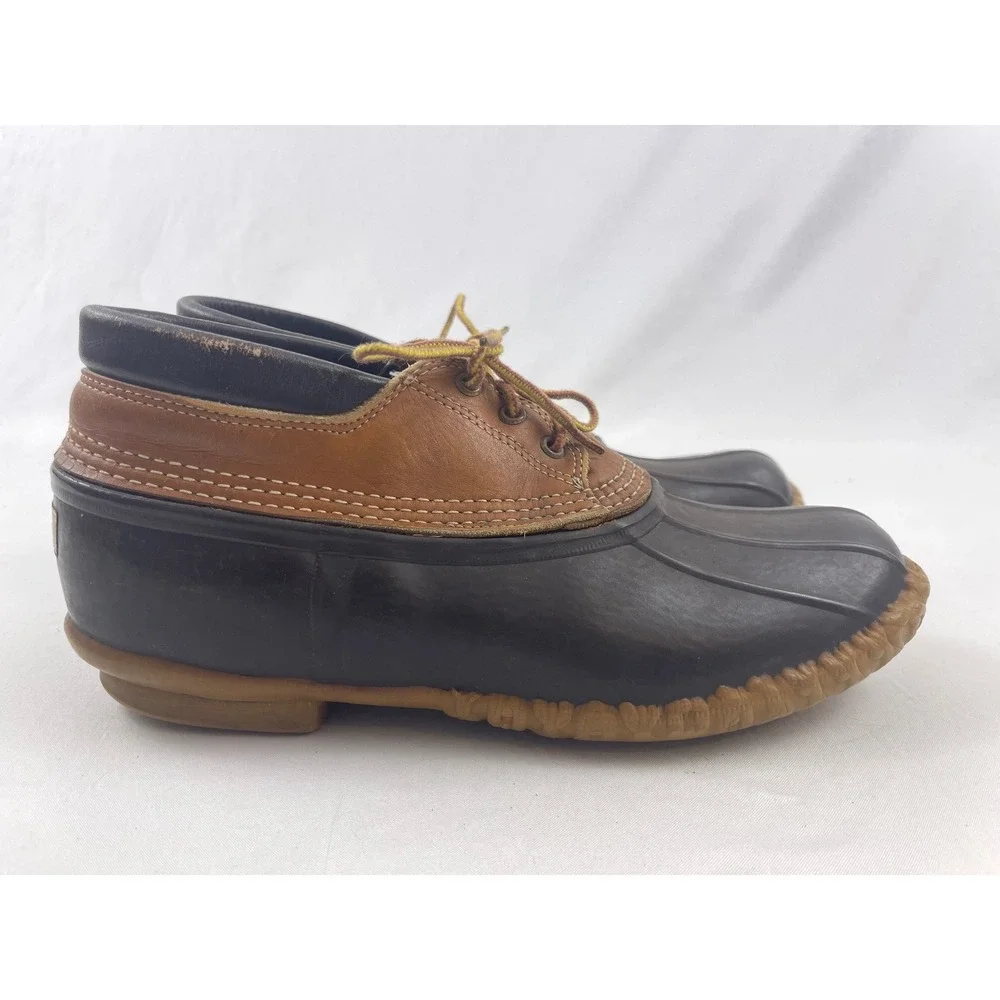 LL Bean Maine Hunting Shoe‎ Mens Brown Leather Rubber Duck Boots Low Top Size 10